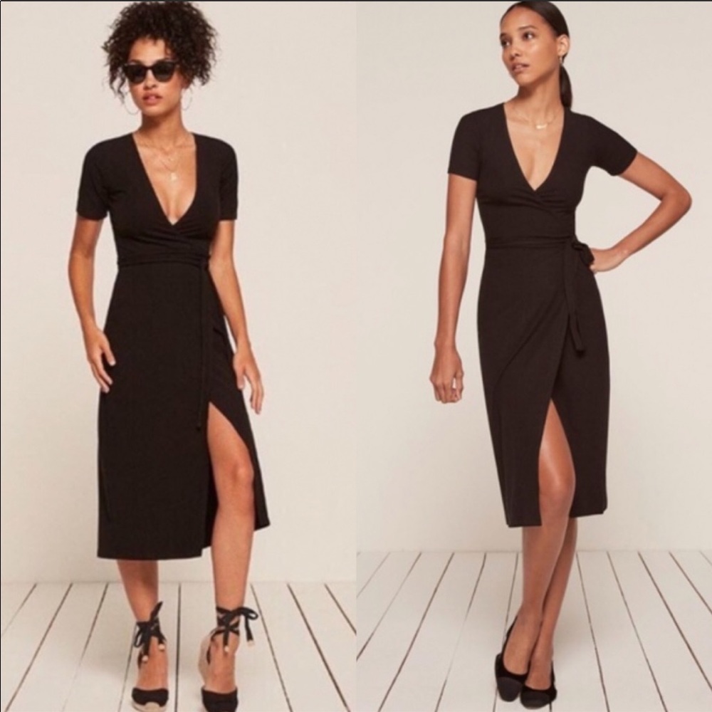 Reformation black midi dress xs